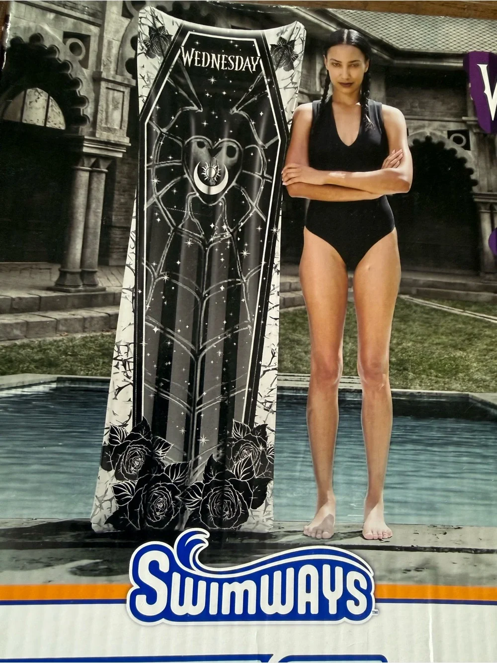Swimways Wednesday Suntanner Pool Float Coffin Shape Over 5.8-FT Long w Headrest